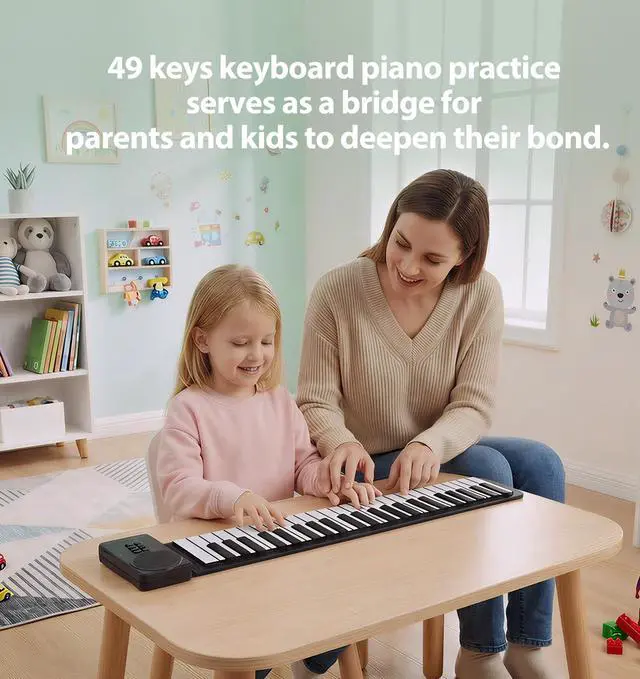 Alt view image 4 of 7 - MARVTOWN 49Key Roll Up Digital Piano Keyboard,Portable Foldable Electronic Piano with speaker,earphones,8 Tones,6 Demo Songs,Rechargeable Flexible musical keyboard for Beginners&Kids(Black&White)