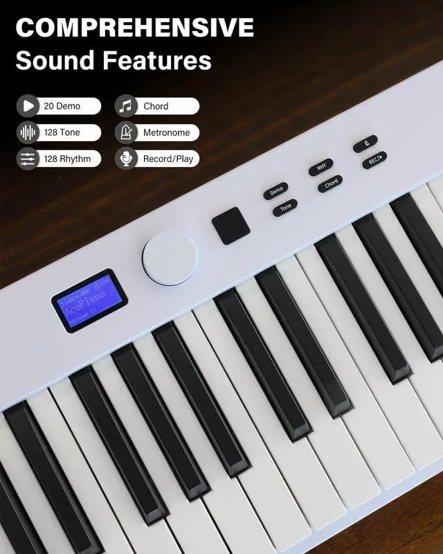 Alt view image 2 of 7 - AiJoy 88-Key Piano Keyboard with Semi-Weighted Keys Portable Foldable Piano | Electric Piano with 128 Tones, Built-in Speakers and Battery, USB-MIDI, Sustain Pedal, Carry-Bag Travel Piano for Beginner