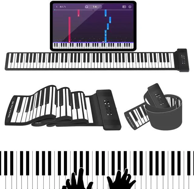 Main image of 88Keys Flexible Roll Up Piano Keyboard, MARVTOWN Portable Foldable Electric Keyboard Piano,108 Rhythms,128 Tones,Silicone Folding Piano with MIDI&Speaker&Headphone jack For Beginners Travelling