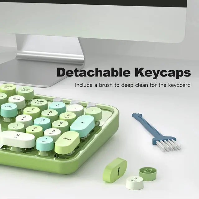 Alt view image 6 of 7 - Atelus Computer Keyboard Wired, Typewriter Style, Plug Play USB Keyboard with Large Number Pad, Caps Indicators, Foldable Stands, Full Size Wired Keyboard for Windows PC Laptop (Green Colorful)