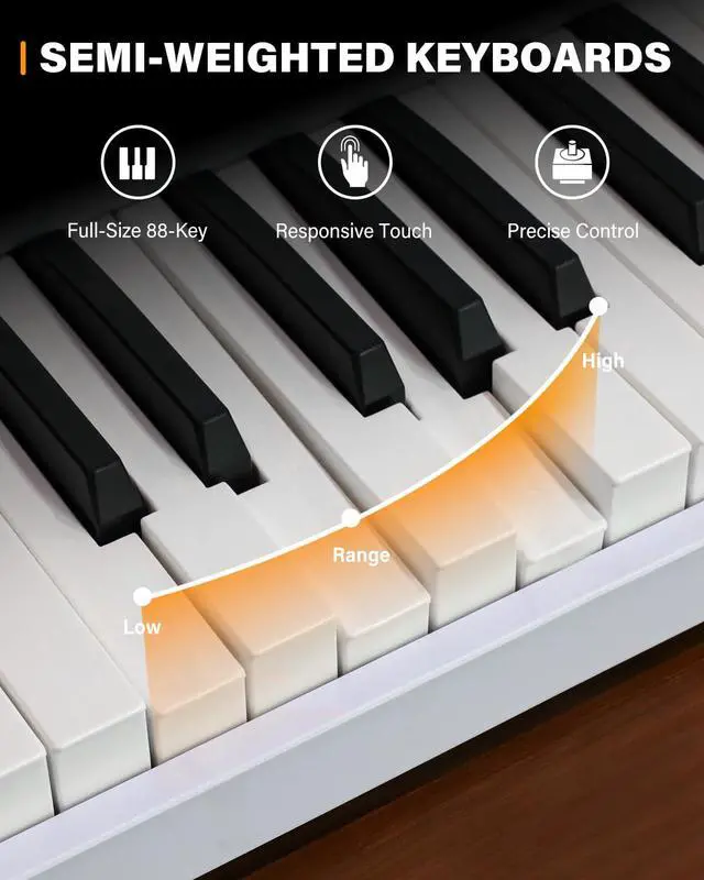 Alt view image 3 of 7 - AiJoy 88-Key Piano Keyboard with Semi-Weighted Keys Portable Foldable Piano | Electric Piano with 128 Tones, Built-in Speakers and Battery, USB-MIDI, Sustain Pedal, Carry-Bag Travel Piano for Beginner