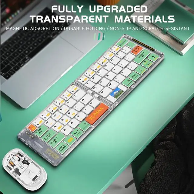 Alt view image 3 of 7 - Wireless BT Foldable Keyboard and Mouse Combo,Ultra Slim, Rechargeable, Silent, Portable Travel Keyboard for Laptop, Tablet,Phone (Green)