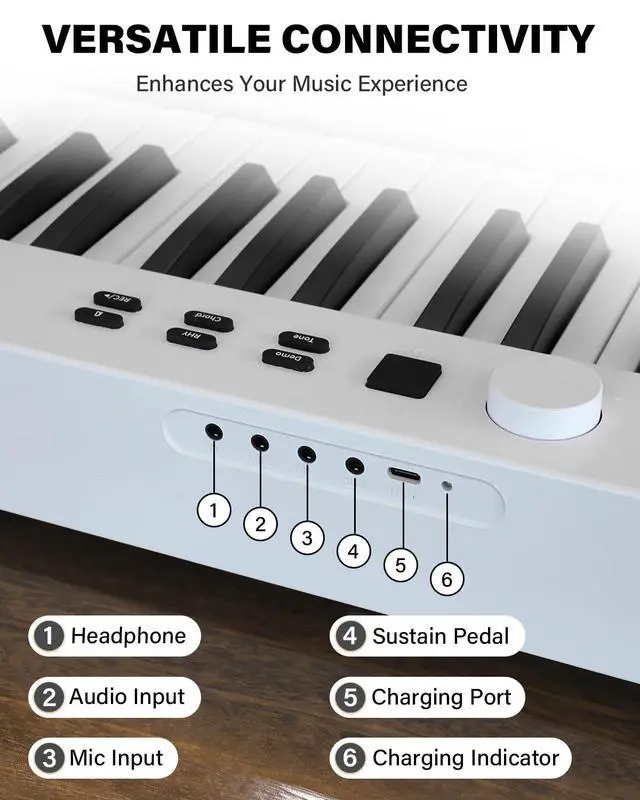 Alt view image 4 of 7 - AiJoy 88-Key Piano Keyboard with Semi-Weighted Keys Portable Foldable Piano | Electric Piano with 128 Tones, Built-in Speakers and Battery, USB-MIDI, Sustain Pedal, Carry-Bag Travel Piano for Beginner