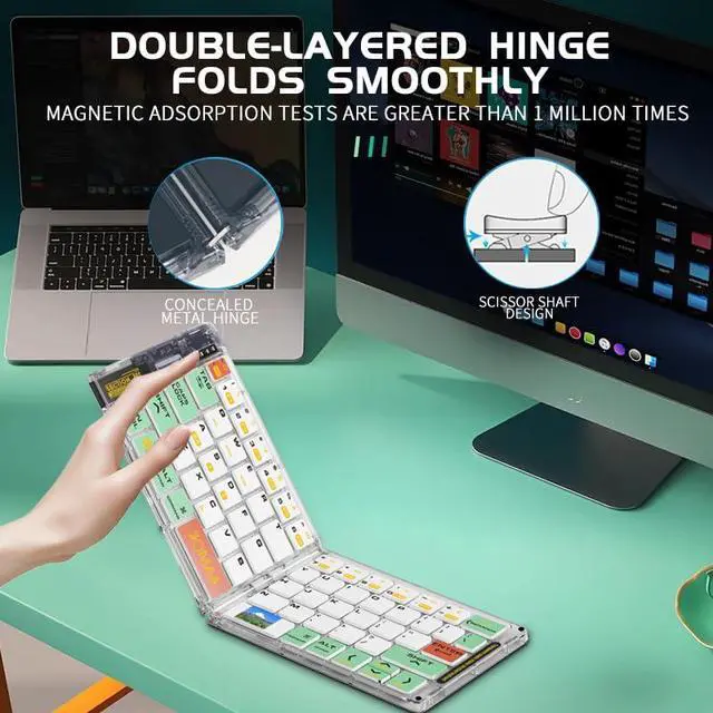 Alt view image 4 of 7 - Wireless BT Foldable Keyboard and Mouse Combo,Ultra Slim, Rechargeable, Silent, Portable Travel Keyboard for Laptop, Tablet,Phone (Green)