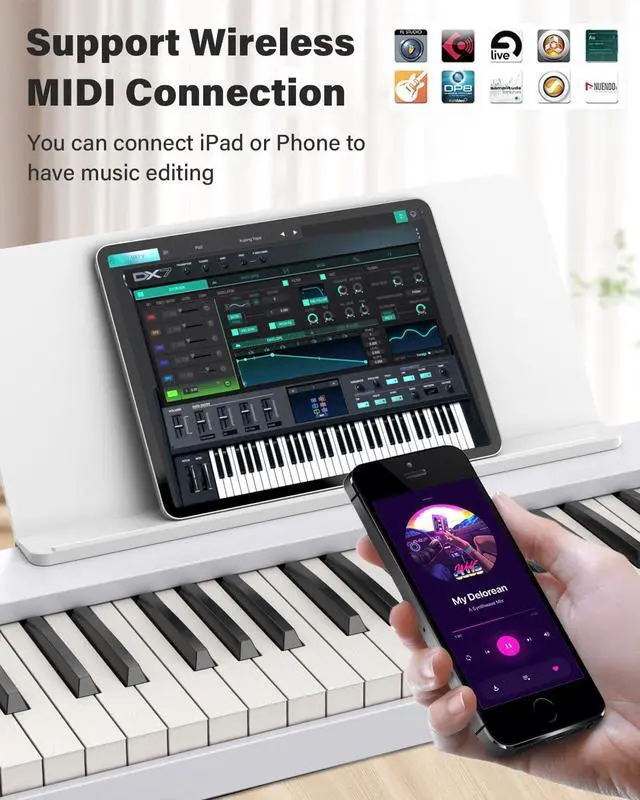Alt view image 6 of 7 - AiJoy 88-Key Piano Keyboard with Semi-Weighted Keys Portable Foldable Piano | Electric Piano with 128 Tones, Built-in Speakers and Battery, USB-MIDI, Sustain Pedal, Carry-Bag Travel Piano for Beginner