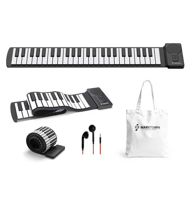 Alt view image 7 of 7 - MARVTOWN 49Key Roll Up Digital Piano Keyboard,Portable Foldable Electronic Piano with speaker,earphones,8 Tones,6 Demo Songs,Rechargeable Flexible musical keyboard for Beginners&Kids(Black&White)