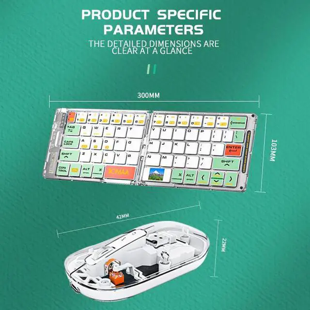 Alt view image 6 of 7 - Wireless BT Foldable Keyboard and Mouse Combo,Ultra Slim, Rechargeable, Silent, Portable Travel Keyboard for Laptop, Tablet,Phone (Green)