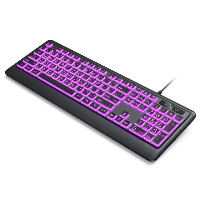Alt view image 7 of 7 - KOPJIPPOM Large Print Keyboard - 7 Interchangeable Backlight Colors, Light Up USB Wired Computer Keyboards, USB Plug-and-Play, Foldable Stands, Corded Full Size Keyboard for Windows, PC, Laptop