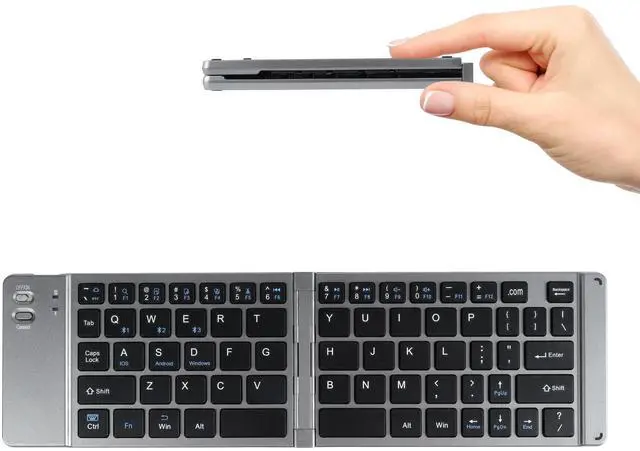 Main image of Foldable Bluetooth Keyboard Portable Ultra Slim Multi Device Mini Wireless Keyboards 66 Keys Pocket Size Rechargeable Keyboards Tri-Mode Cordless Keyboard for Laptop Tablet PC Windows iOS Android Gray