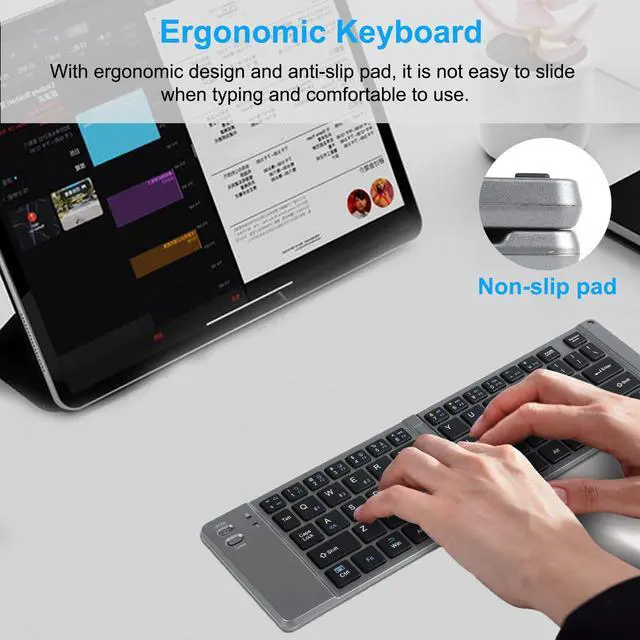 Alt view image 3 of 7 - Foldable Bluetooth Keyboard Portable Ultra Slim Multi Device Mini Wireless Keyboards 66 Keys Pocket Size Rechargeable Keyboards Tri-Mode Cordless Keyboard for Laptop Tablet PC Windows iOS Android Gray