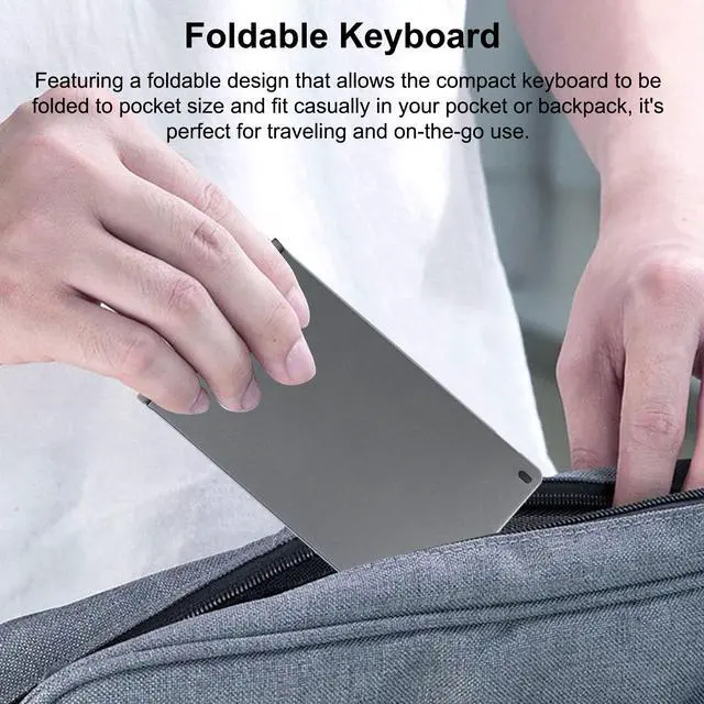 Alt view image 5 of 7 - Foldable Bluetooth Keyboard Portable Ultra Slim Multi Device Mini Wireless Keyboards 66 Keys Pocket Size Rechargeable Keyboards Tri-Mode Cordless Keyboard for Laptop Tablet PC Windows iOS Android Gray