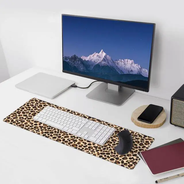Alt view image 6 of 7 - Light Brown Leopard Cheetah Animal Print Large Mouse Pad Extended Gaming Mousepad 31.5X11.8 Inch XL Big Computer Keyboard Desk Mat with Non-Slip Base and Stitched Edges for Home Game Office