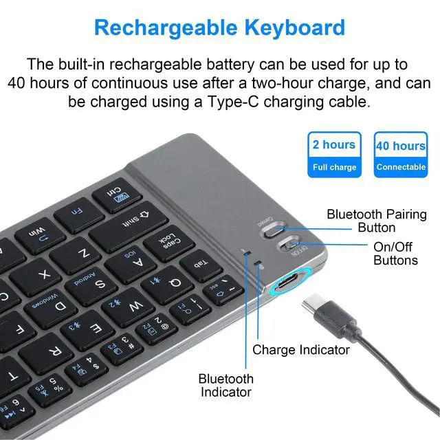 Alt view image 6 of 7 - Foldable Bluetooth Keyboard Portable Ultra Slim Multi Device Mini Wireless Keyboards 66 Keys Pocket Size Rechargeable Keyboards Tri-Mode Cordless Keyboard for Laptop Tablet PC Windows iOS Android Gray