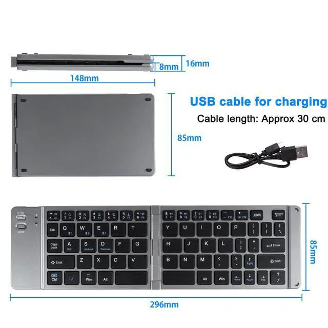 Alt view image 7 of 7 - Foldable Bluetooth Keyboard Portable Ultra Slim Multi Device Mini Wireless Keyboards 66 Keys Pocket Size Rechargeable Keyboards Tri-Mode Cordless Keyboard for Laptop Tablet PC Windows iOS Android Gray