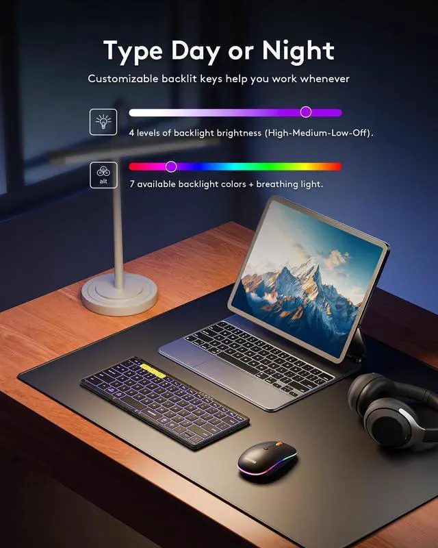 Alt view image 3 of 7 - Samsers Full-Size Travel Foldable Keyboard and Mouse with Backlight, Black | 0.65in Keycap, Backlit, PU Leather Cover, Portable Wireless Mouse, Hard Case, 2.4G + BT5.0 x 2, Work Efficiency, On-the-go