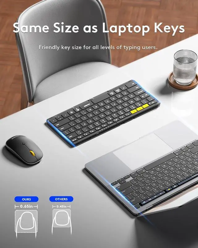 Alt view image 4 of 7 - Samsers Full-Size Travel Foldable Keyboard and Mouse with Backlight, Black | 0.65in Keycap, Backlit, PU Leather Cover, Portable Wireless Mouse, Hard Case, 2.4G + BT5.0 x 2, Work Efficiency, On-the-go