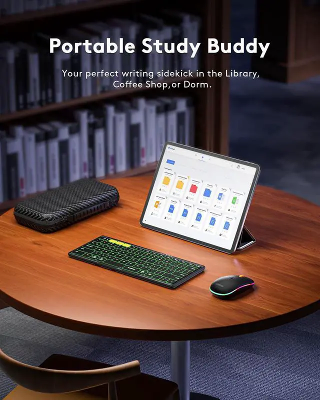 Alt view image 5 of 7 - Samsers Full-Size Travel Foldable Keyboard and Mouse with Backlight, Black | 0.65in Keycap, Backlit, PU Leather Cover, Portable Wireless Mouse, Hard Case, 2.4G + BT5.0 x 2, Work Efficiency, On-the-go