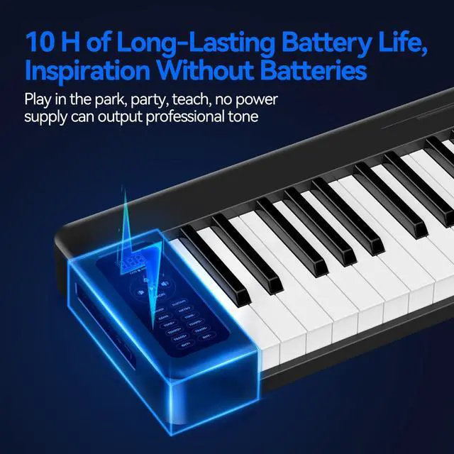 Alt view image 2 of 7 - Rhymo Folding Piano Keyboard, 61 Keys Sensitive Electric Piano, Weighted Portable Electric Keyboards with Bluetooth MIDI, Digital Foldable Keyboard for Beginner (Black)
