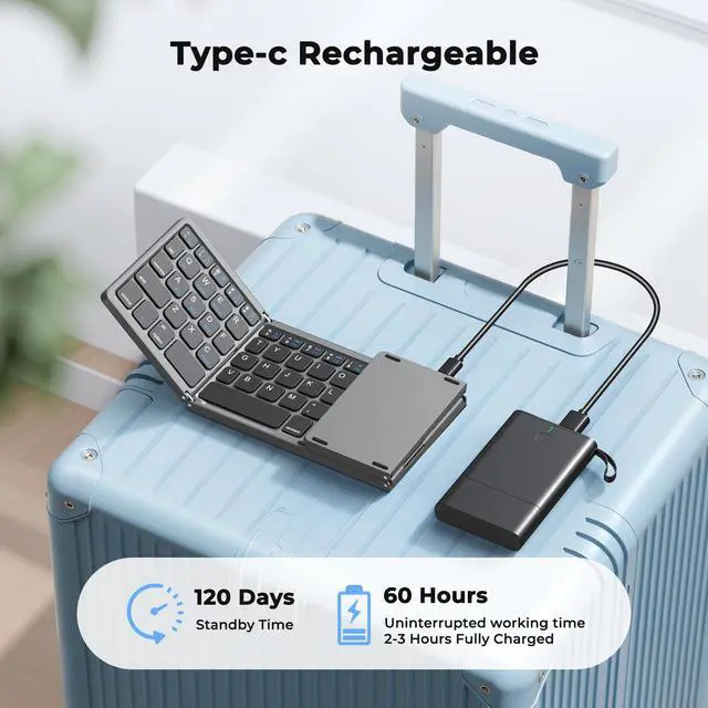 Alt view image 4 of 7 - Foldable Bluetooth Keyboard with Numeric Keypad, Portable Wireless, Black | Rechargeable pocket-size folding keyboard with numeric keypad, 3 devices for Windows, iOS, Android, tablets and laptops