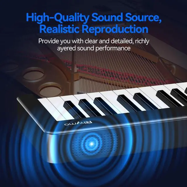 Alt view image 5 of 7 - Rhymo Folding Piano Keyboard, 61 Keys Sensitive Electric Piano, Weighted Portable Electric Keyboards with Bluetooth MIDI, Digital Foldable Keyboard for Beginner (Black)