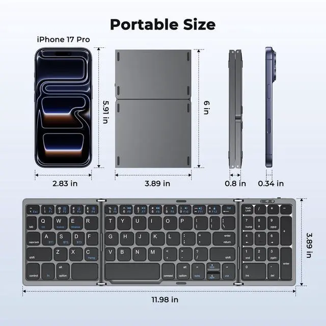Alt view image 6 of 7 - Foldable Bluetooth Keyboard with Numeric Keypad, Portable Wireless, Black | Rechargeable pocket-size folding keyboard with numeric keypad, 3 devices for Windows, iOS, Android, tablets and laptops