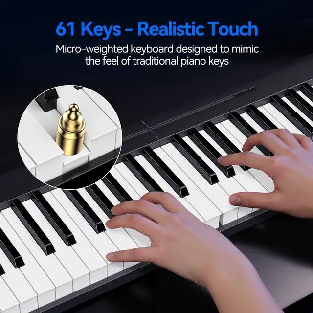 Alt view image 6 of 7 - Rhymo Folding Piano Keyboard, 61 Keys Sensitive Electric Piano, Weighted Portable Electric Keyboards with Bluetooth MIDI, Digital Foldable Keyboard for Beginner (Black)