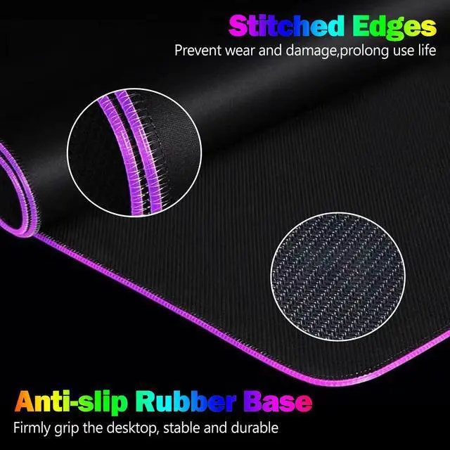 Alt view image 5 of 7 - DINKY RGB Large Gaming Mouse Pad, Extended Mousepad with 14 Light Modes, LED Desk Mat with Non-Slip Rubber Base, Computer Keyboard Pad 35.4" x 15.8", Purple Star