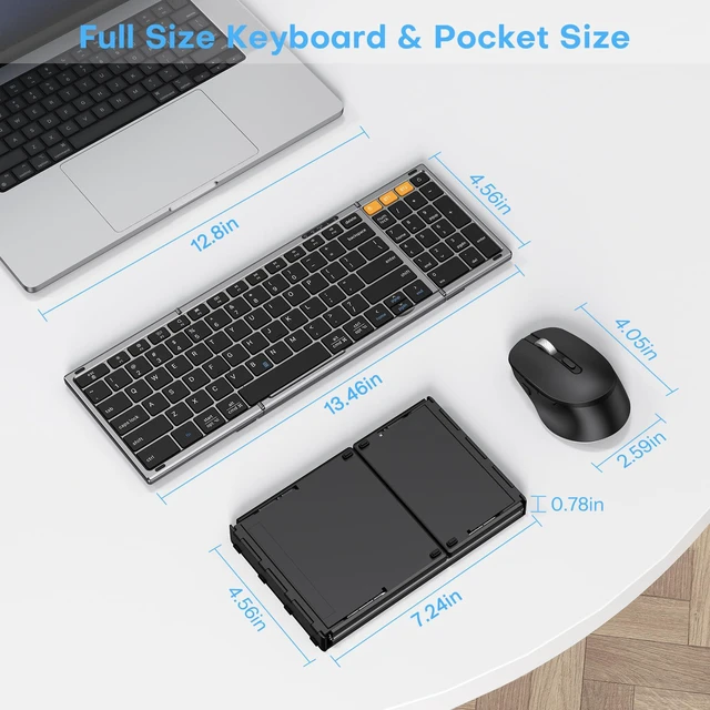 Alt view image 5 of 7 - Foldable Keyboard and Mouse for 3 Devices, OMOTON Wireless Bluetooth Combo | USB-C Rechargeable, Ergonomic Mouse, Full-Size Folding with Numpad for Mac/Windows/iPhone/Tablet, Travel Portable, Space Gr