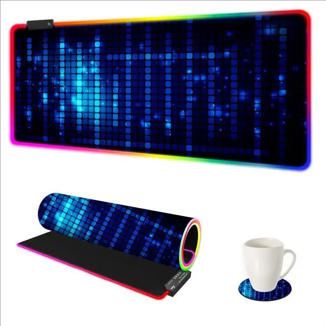 Main image of Blue RGB Gaming Mouse Pad, XXL Mousepad Non-Slip Rubber Base, Cool Computer Desk Pad Keyboard Mat LED Glowing Square Extended Mouse Pad for Gamer