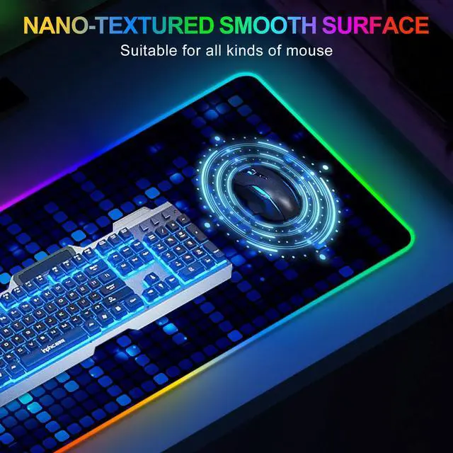 Alt view image 2 of 7 - Blue RGB Gaming Mouse Pad, XXL Mousepad Non-Slip Rubber Base, Cool Computer Desk Pad Keyboard Mat LED Glowing Square Extended Mouse Pad for Gamer
