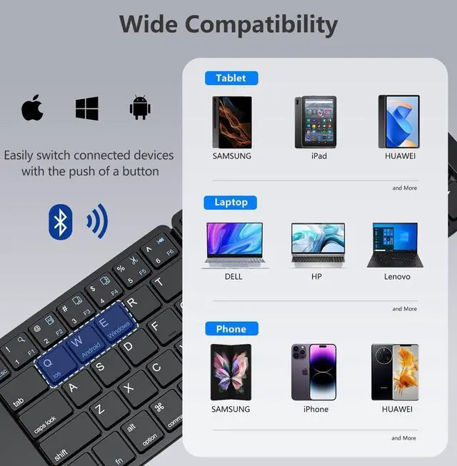 Alt view image 3 of 7 - PopBloom Foldable Bluetooth Keyboard - Portable Keyboard, Rechargeable Full Size Ultra Slim Compatible iOS Android Windows Smartphone Tablet and Laptop (Only Keyboard)