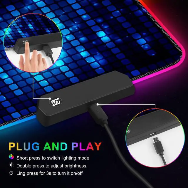 Alt view image 4 of 7 - Blue RGB Gaming Mouse Pad, XXL Mousepad Non-Slip Rubber Base, Cool Computer Desk Pad Keyboard Mat LED Glowing Square Extended Mouse Pad for Gamer