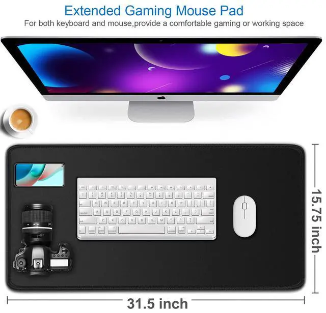 Alt view image 2 of 7 - Large Gaming Mouse Pad, 31.5x15.7 in Large Desk Computer Keyboard Mouse Mat | Gaming MousePad, Water Resist Non-Slip Mousepad Rubber Base Long XXL Large Extended Mat for Work & Gaming, Office Home, Bl