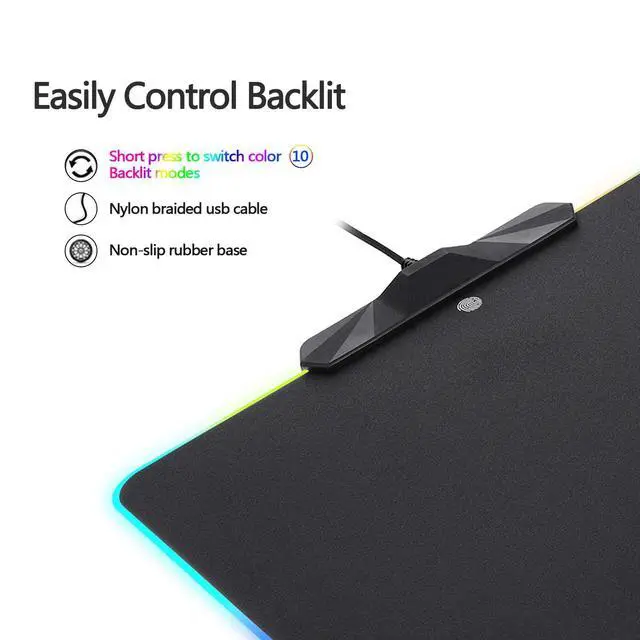 Alt view image 2 of 7 - MOTOSPEED RGB Gaming Mouse Pad -LED Lighting Effects,Wired,Hard Surface Gamer Mouse Mat for Laptop Computer PC Games(13.8X9.8 Inch)