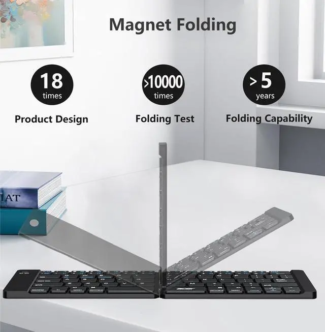 Alt view image 5 of 7 - PopBloom Foldable Bluetooth Keyboard - Portable Keyboard, Rechargeable Full Size Ultra Slim Compatible iOS Android Windows Smartphone Tablet and Laptop (Only Keyboard)