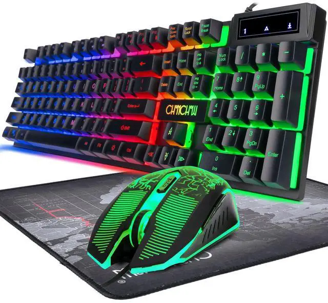 Main image of Keyboard and Mouse Gaming LED Wired Combo with Emitting Character Keyboard 4800DPI 2 Side Button USB Mouse Rainbow Backlit Mechanical Feeling Compatible with PC Raspberry Pi Mac Xbox one ps4