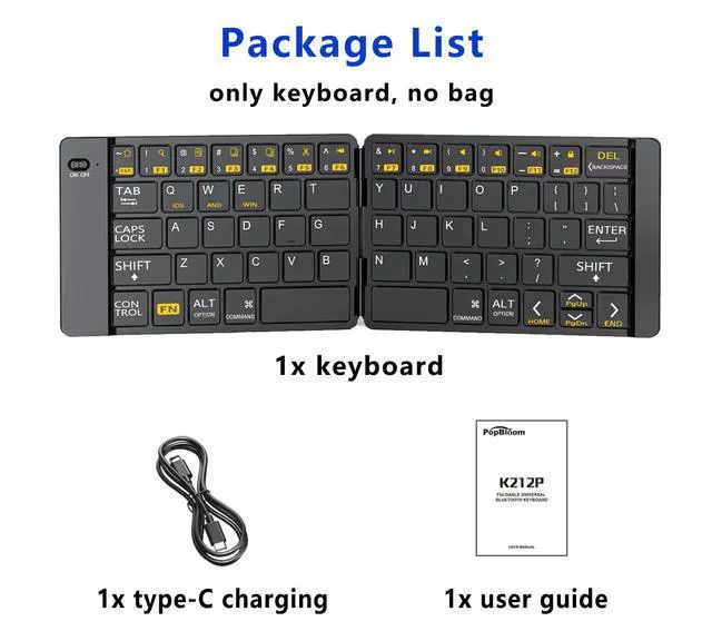 Alt view image 6 of 7 - PopBloom Foldable Bluetooth Keyboard - Portable Keyboard, Rechargeable Full Size Ultra Slim Compatible iOS Android Windows Smartphone Tablet and Laptop (Only Keyboard)