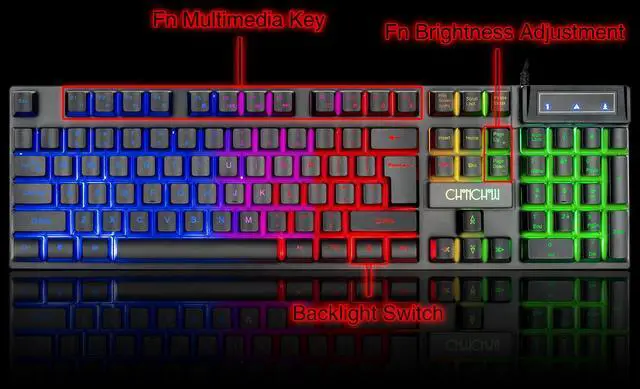 Alt view image 3 of 7 - Keyboard and Mouse Gaming LED Wired Combo with Emitting Character Keyboard 4800DPI 2 Side Button USB Mouse Rainbow Backlit Mechanical Feeling Compatible with PC Raspberry Pi Mac Xbox one ps4