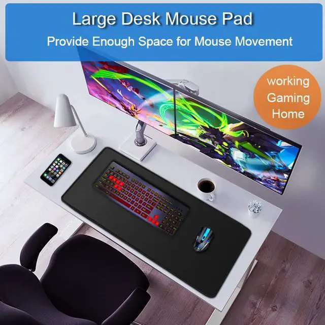 Alt view image 6 of 7 - Large Gaming Mouse Pad, 31.5x15.7 in Large Desk Computer Keyboard Mouse Mat | Gaming MousePad, Water Resist Non-Slip Mousepad Rubber Base Long XXL Large Extended Mat for Work & Gaming, Office Home, Bl
