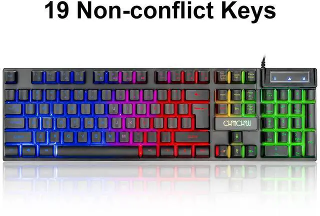 Alt view image 4 of 7 - Keyboard and Mouse Gaming LED Wired Combo with Emitting Character Keyboard 4800DPI 2 Side Button USB Mouse Rainbow Backlit Mechanical Feeling Compatible with PC Raspberry Pi Mac Xbox one ps4