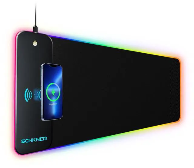 Main image of Schkner RGB Gaming Mouse Pad with Wireless Charging 15W, Large Desk Mat 800x300x4mm, 10 Light Modes Keyboard Pad with Non-Slip Rubber Base, Waterproof Mousepad for Gaming PC MacBook Laptop