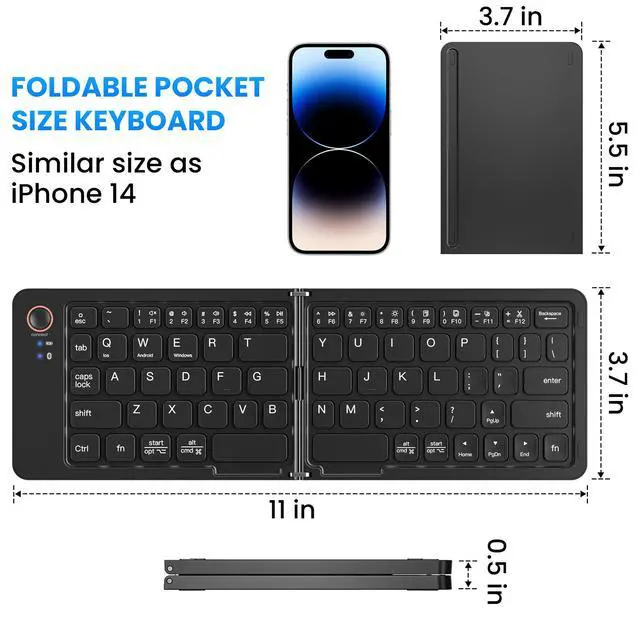 Alt view image 5 of 7 - Mini Foldable Bluetooth Keyboard - Portable Wireless Full Size Keyboard (Sync Up to 3 Devices), Ultra-Slim Aluminum Travel Folding Keyboards for iPhone iPad Mac Android Windows iOS (Black)