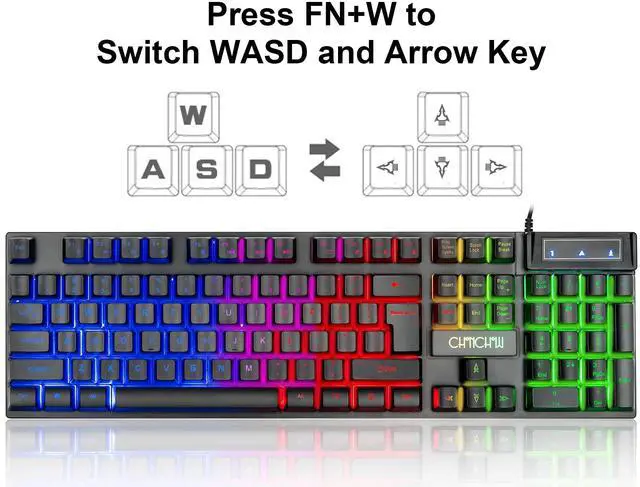 Alt view image 5 of 7 - Keyboard and Mouse Gaming LED Wired Combo with Emitting Character Keyboard 4800DPI 2 Side Button USB Mouse Rainbow Backlit Mechanical Feeling Compatible with PC Raspberry Pi Mac Xbox one ps4