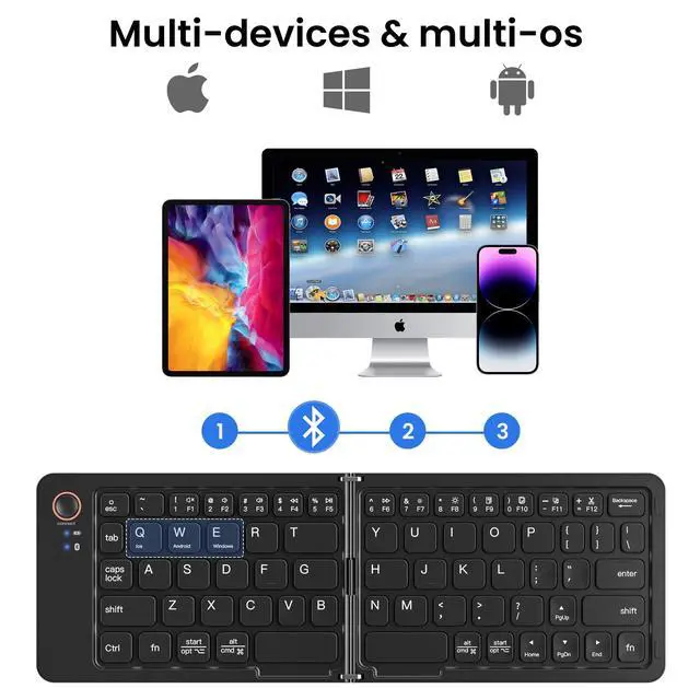 Alt view image 6 of 7 - Mini Foldable Bluetooth Keyboard - Portable Wireless Full Size Keyboard (Sync Up to 3 Devices), Ultra-Slim Aluminum Travel Folding Keyboards for iPhone iPad Mac Android Windows iOS (Black)