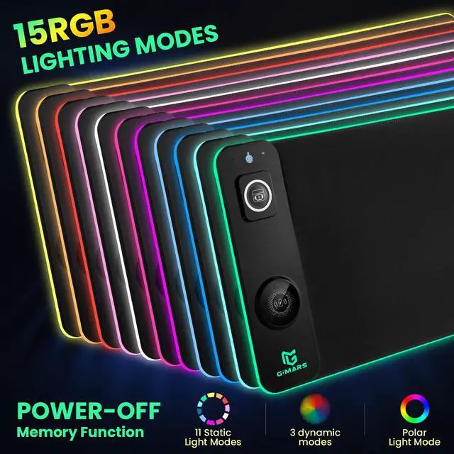 Alt view image 3 of 7 - Gimars Upgrade 3 in 1 RGB Mouse Pad with 15W Magnetic Fast Wireless Charging, 31.5x11.8x0.16in Gaming Mousepad, 15 Color Modes, Waterproof Non-Slip XXL Desk Mat with Smooth Surface for Home Office PC