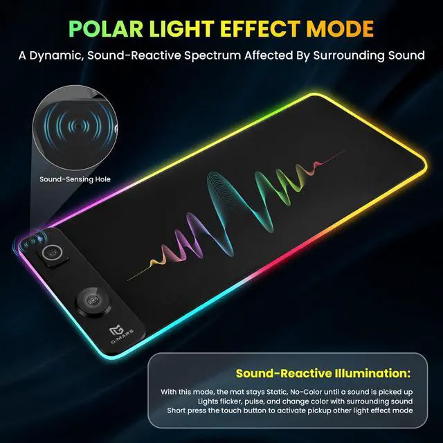 Alt view image 4 of 7 - Gimars Upgrade 3 in 1 RGB Mouse Pad with 15W Magnetic Fast Wireless Charging, 31.5x11.8x0.16in Gaming Mousepad, 15 Color Modes, Waterproof Non-Slip XXL Desk Mat with Smooth Surface for Home Office PC