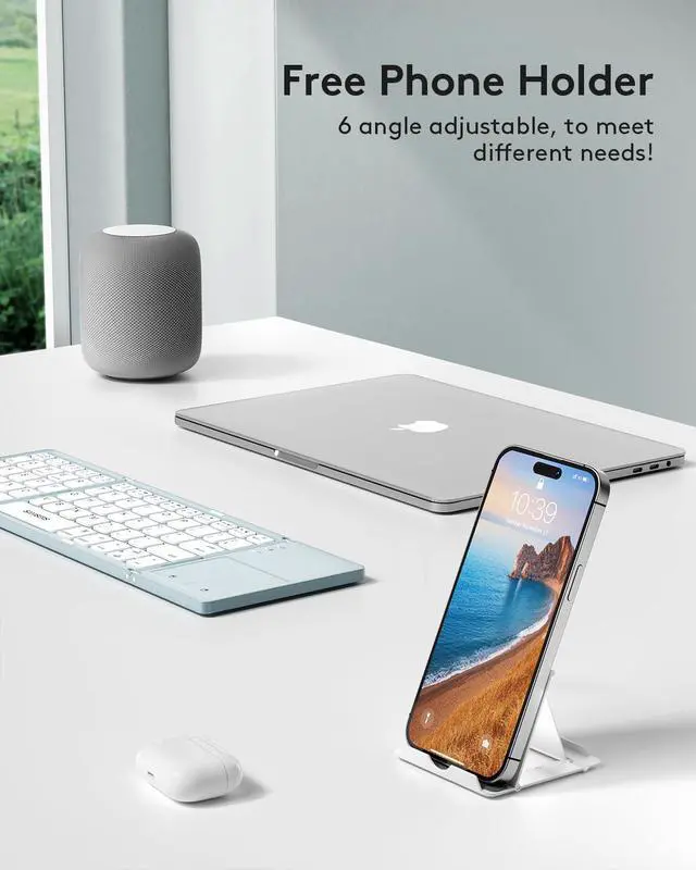 Alt view image 6 of 7 - Samsers Foldable Bluetooth Keyboard with Touchpad, Ultra Slim Compact, Blue | Multi-touch Trackpad, Full Size, Phone Holder, USB-C Charging, 1 Device, for Android Windows iOS Mac OS, Mobile Productivi