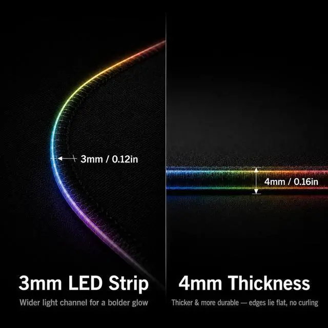Alt view image 5 of 7 - RGB Gaming Mouse Pad, 0.16 Inch Thickness, 31.5" x 11.8" Large Mouse Pad for Desk, 14 Light Modes Desk Mat, Waterproof, for PC Laptop Office Gaming Use
