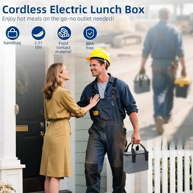 Alt view image 5 of 6 - Cordless Electric Lunch Box for Adults, Heated Lunch Box 20000 mAh Battery Powered with Automatic Heating, 1.2L Portable Food Warmer, BPA Free