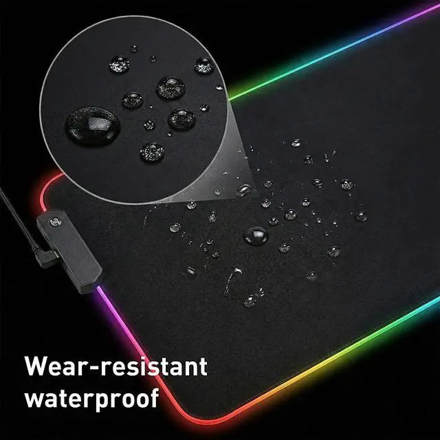 Alt view image 6 of 7 - RGB Gaming Mouse Pad, 0.16 Inch Thickness, 31.5" x 11.8" Large Mouse Pad for Desk, 14 Light Modes Desk Mat, Waterproof, for PC Laptop Office Gaming Use